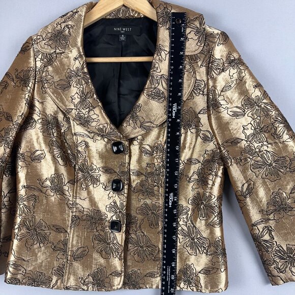 Nine West Blazer Suit Jacket Cropped Womens Size 4 Floral Button Front Gold - Picture 9 of 11